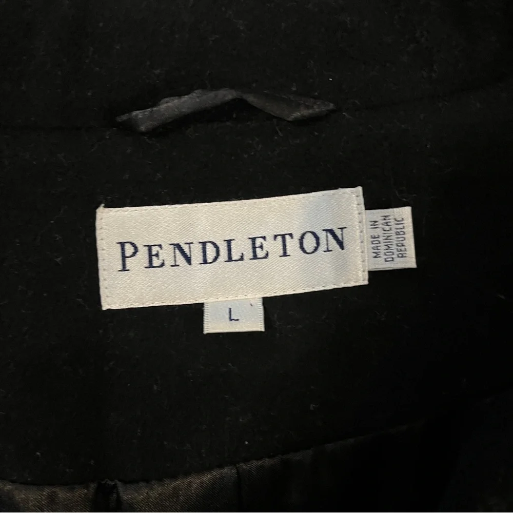 Pendleton Wool Cashmere Car Coat Black Mod Swing Round Collar Pleated Hem Large